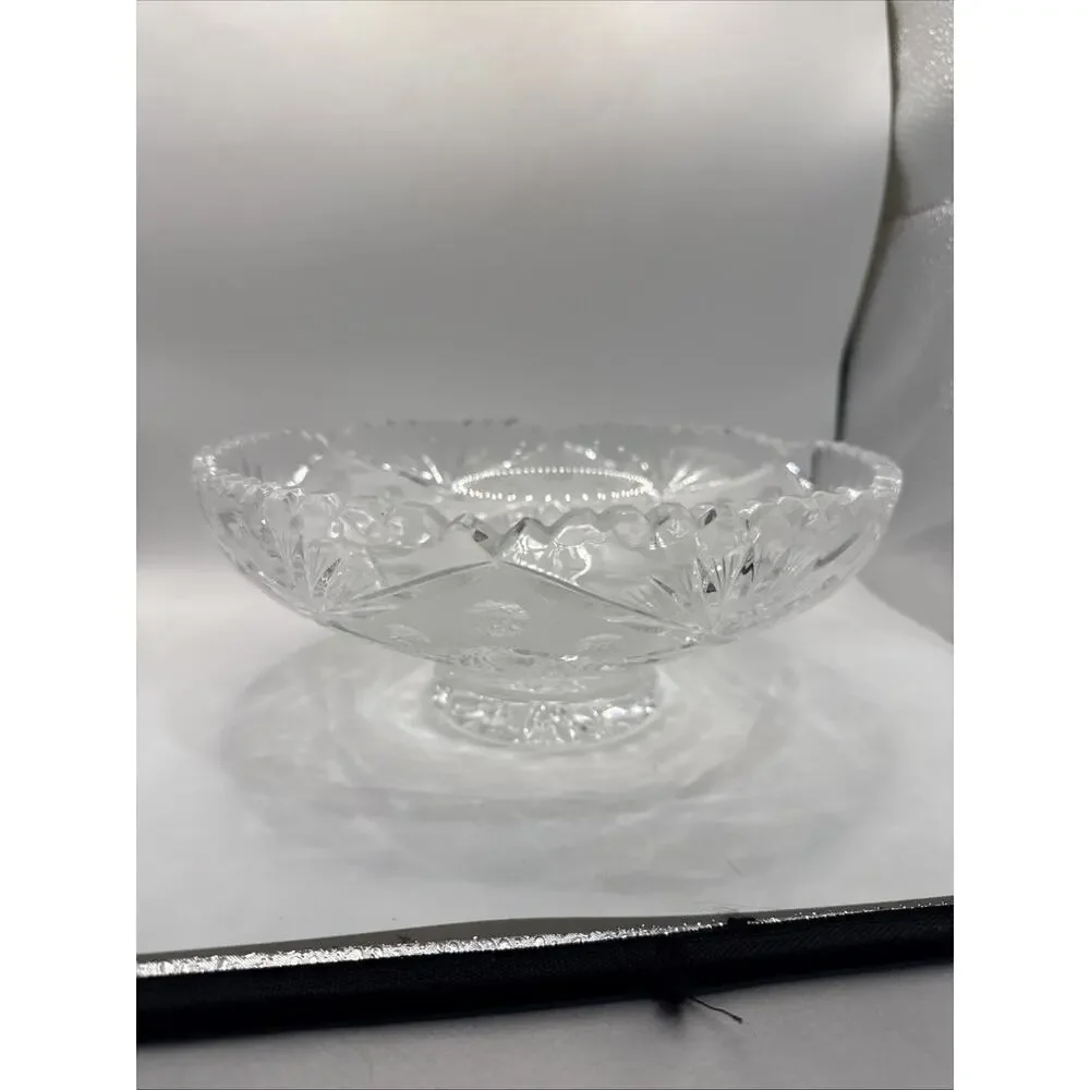Vintage Heavy Cut Crystal Bowl 9” Starburst Geometric Pattern Centerpiece *